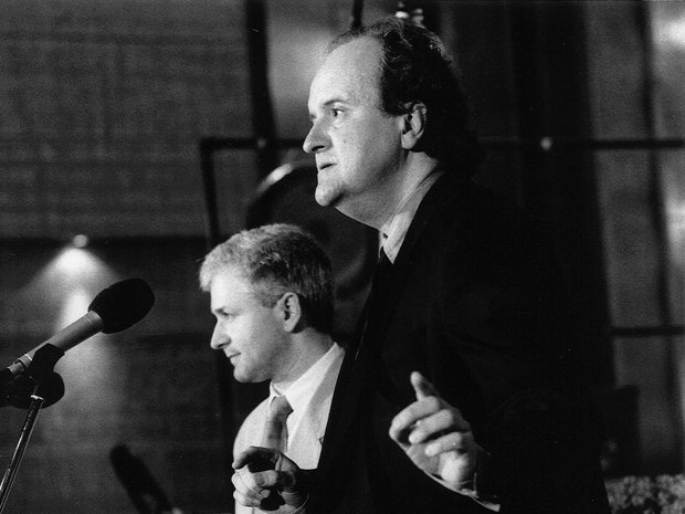 Wolfgang Rihm und Sir George Benjamin in der Von Moos-Stahlhalle 1997